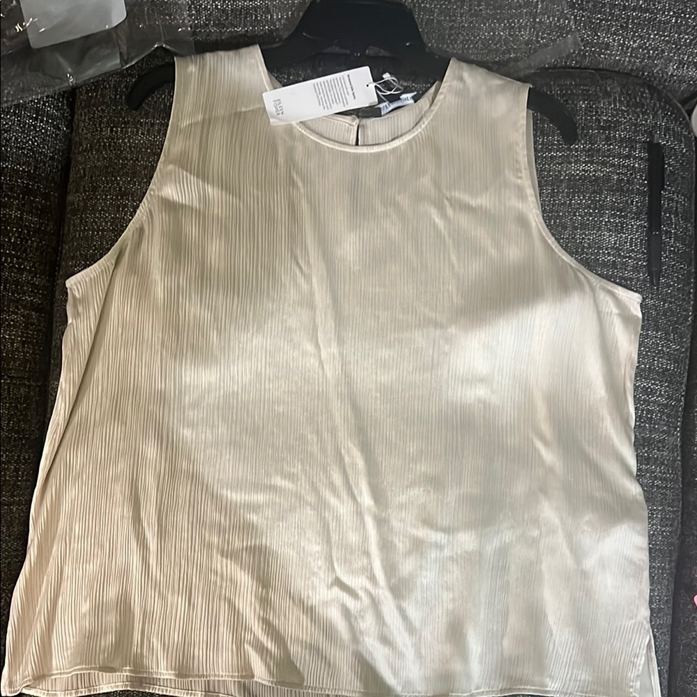Eileen Fisher Cream Satin Pleated Sleeveless Top